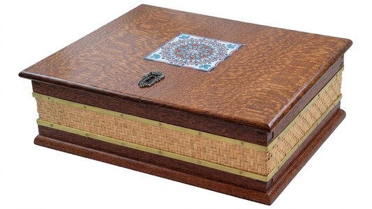 Lacewood Keepsake Box with a Brass & Cane Accennt Wrap