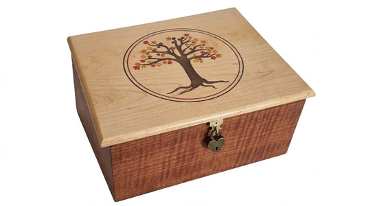 Mahogany Veneer Keepsake Box with Maple Lid