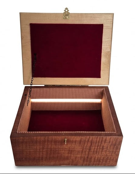 Mahogany Veneer Keepsake Box with Maple Lid